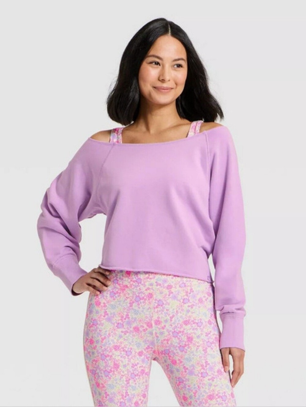 JoyLab Women's French Terry Off-The- Shoulder Sweatshirt,  Purple